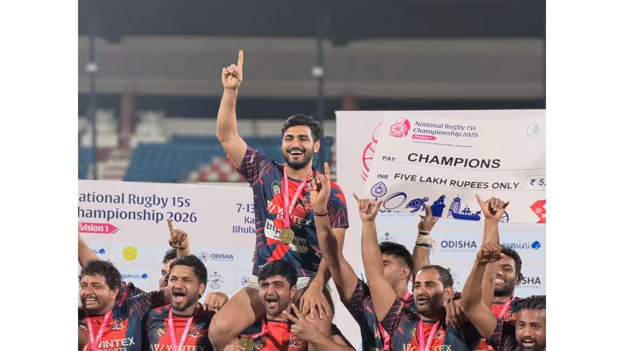 Mohit Khatri celebrates after winning Rugby 15s National Championship with the Delhi Hurricanes. (Photo: National Rugby 15s Championship) Mohit Khatri celebrates after winning Rugby 15s National Championship with the Delhi Hurricanes. (Photo: National Rugby 15s Championship)