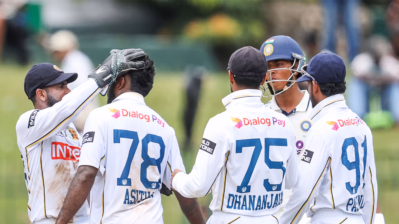 Sri Lanka's Asitha Fernando and teammates celebrating the wicket of India's Yashasvi Jaiswal (Photo: ANI) Sri Lanka's Asitha Fernando and teammates celebrating the wicket of India's Yashasvi Jaiswal (Photo: ANI)