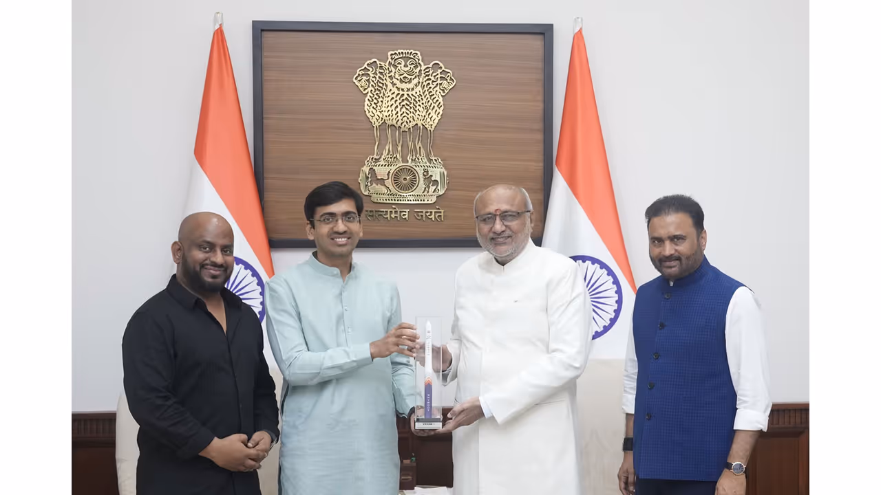 VP CP Radhakrishnan meets Skyroot Aerospace CEO Pawan Chandana at Parliament House (Photo/@CPR_VP) VP CP Radhakrishnan meets Skyroot Aerospace CEO Pawan Chandana at Parliament House (Photo/@CPR_VP)