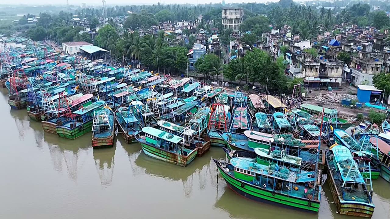 An aerial view of a beach as fishermen dock boats in TN's Nagapattinam (File Photo/ANI)