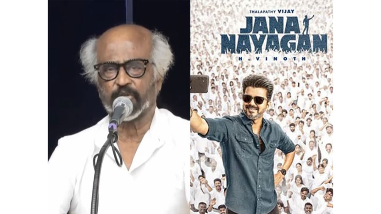 Rajinikanth (Photo/ANI) and Jana Nayagan poster (Photo/X@KvnProductions) Rajinikanth (Photo/ANI) and Jana Nayagan poster (Photo/X@KvnProductions)