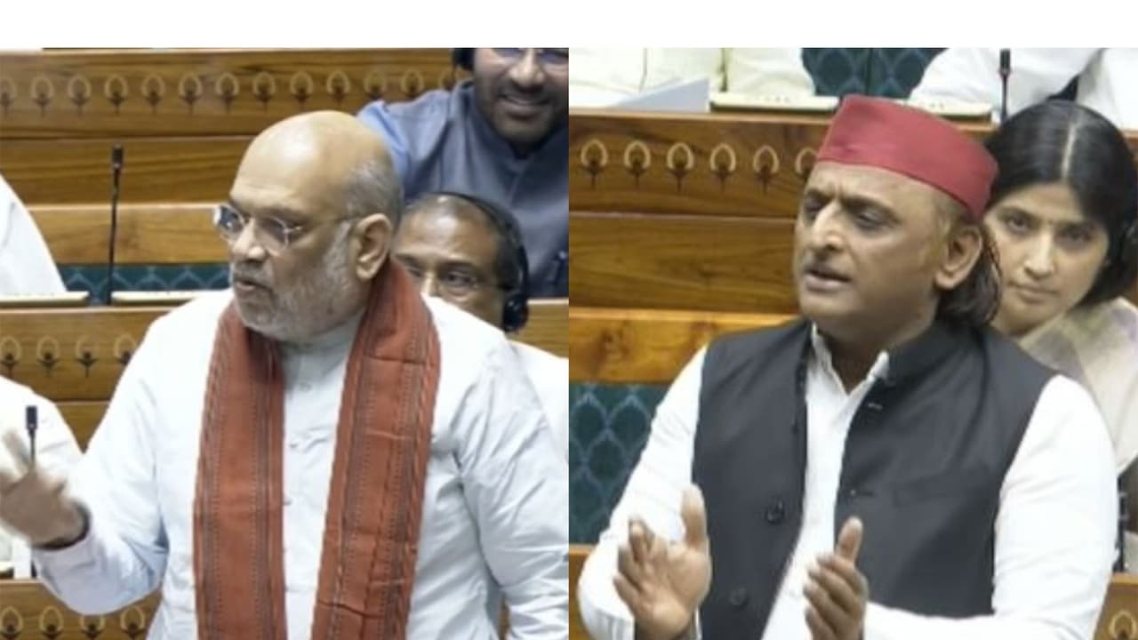 Union Home Minister Amit Shah and Samajwadi Party chief Akhilesh Yadav (Photo/SansadTV) Union Home Minister Amit Shah and Samajwadi Party chief Akhilesh Yadav (Photo/SansadTV)