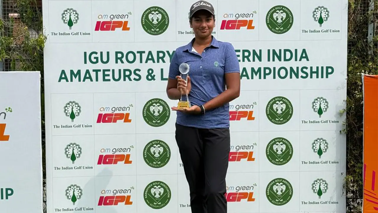Keya Badugu lifting Southern India Golf Championship title (Image: IGU) Keya Badugu lifting Southern India Golf Championship title (Image: IGU)
