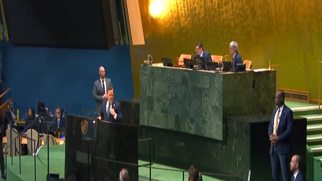 US Ambassador to the United Nations Mike Waltz at the podium during his heated exchange with Cuban Foreign Affairs Minister Bruno Rodríguez Parrilla at the UN General Assembly Hall. (Image Source: UNTV) US Ambassador to the United Nations Mike Waltz at the podium during his heated exchange with Cuban Foreign Affairs Minister Bruno Rodríguez Parrilla at the UN General Assembly Hall. (Image Source: UNTV)