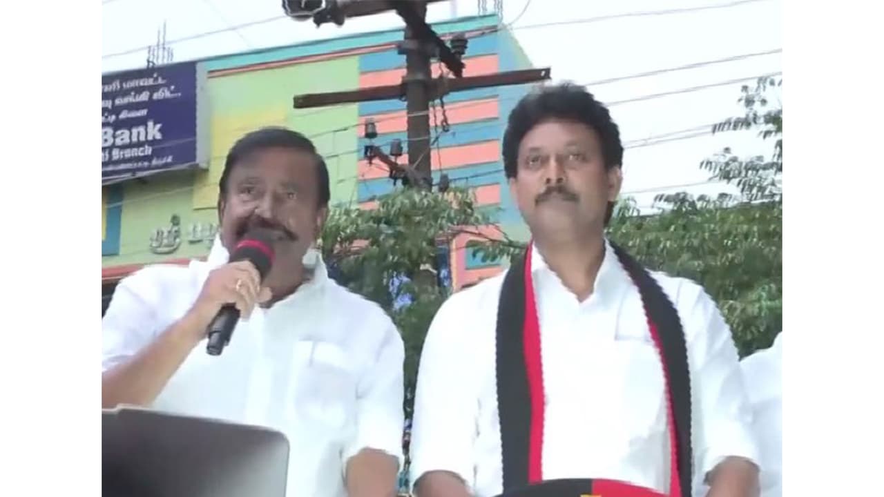 DMK leaders KN Nehru and Anbil Mahesh Poyyamozhi (Photo/ANI) DMK leaders KN Nehru and Anbil Mahesh Poyyamozhi (Photo/ANI)