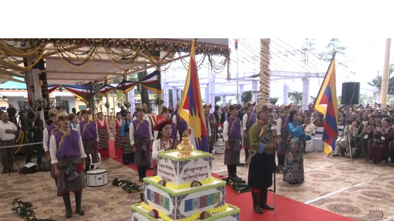 Tibetans in Dharamshala celebrate Dalai Lama's 91st birthday with prayers, cultural performances (Photo/ANI) Tibetans in Dharamshala celebrate Dalai Lama's 91st birthday with prayers, cultural performances (Photo/ANI)