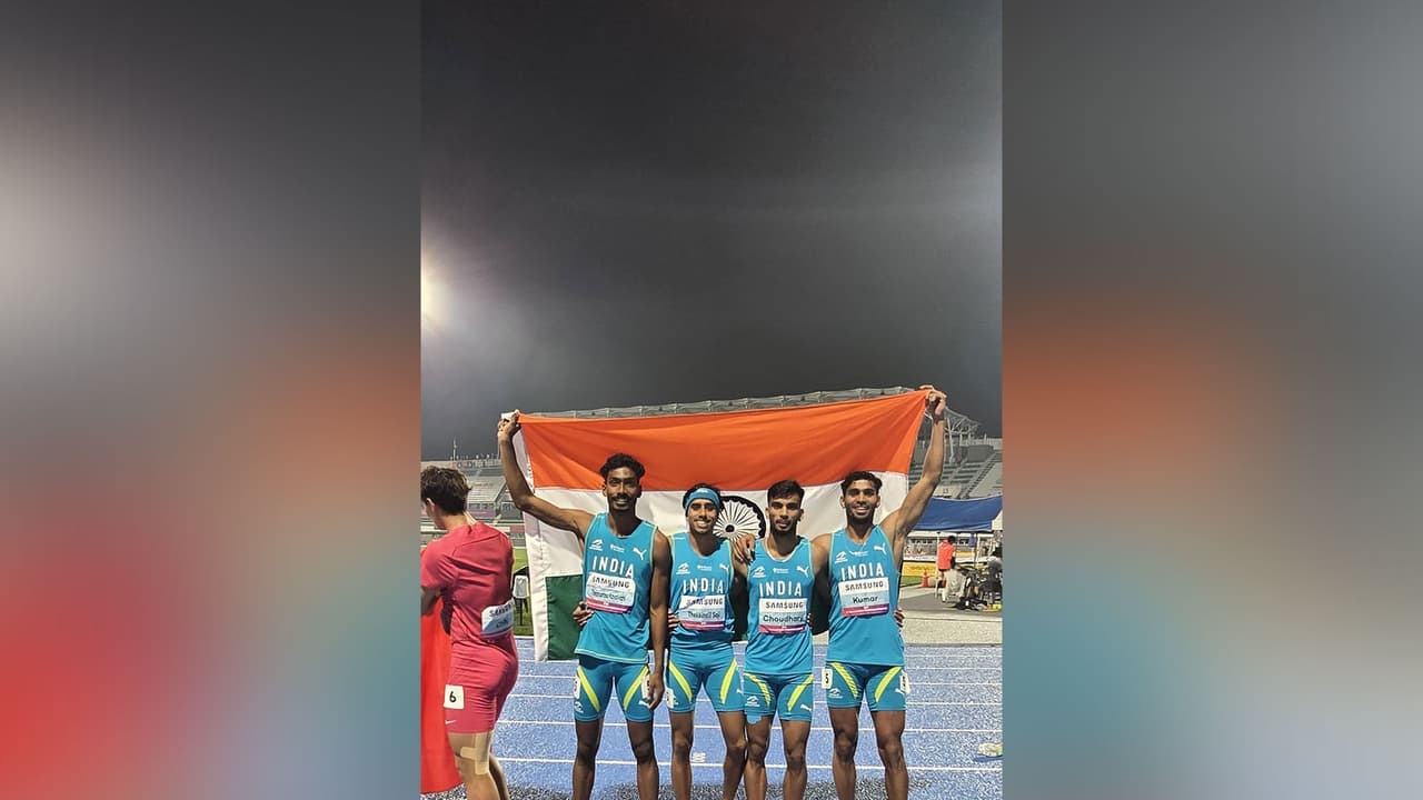 Indian runners Jay Kumar, Dharmveer Choudhary, Manu TS and Vishal TK. (Photo: X/ @@Media_SAI) Indian runners Jay Kumar, Dharmveer Choudhary, Manu TS and Vishal TK. (Photo: X/ @@Media_SAI)