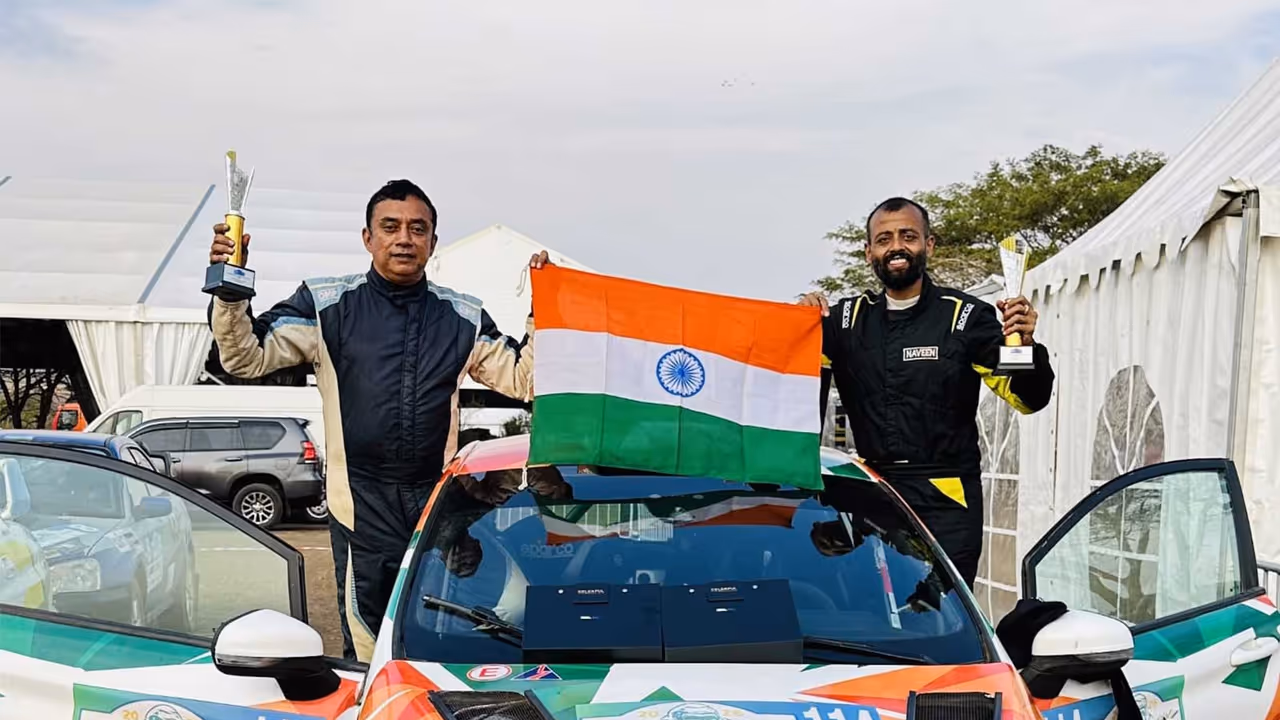 Rally duo of Hyderabad's Naveen Puligilla and co driver Musa Sherif at Rwanda Rally. (Photo: Team Duran Racing) Rally duo of Hyderabad's Naveen Puligilla and co driver Musa Sherif at Rwanda Rally. (Photo: Team Duran Racing)