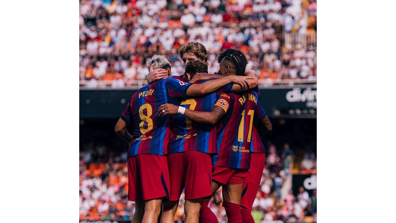 Barcelona celebrating during La Liga clash against Valencia (Photo: X/@FCBarcelona) Barcelona celebrating during La Liga clash against Valencia (Photo: X/@FCBarcelona)