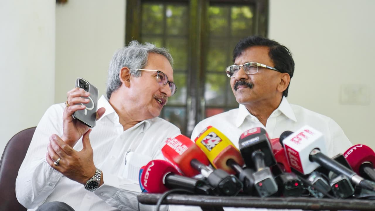 UBT Sena MP's Anil Desai and Sanjay Raut (Photo/ANI) UBT Sena MP's Anil Desai and Sanjay Raut (Photo/ANI)