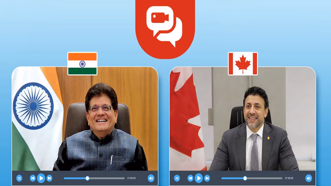 Union Minister Piyush Goyal (Left), Canada’s Minister of International Trade, Maninder Sidhu (Right) (Photo @PiyushGoyal) Union Minister Piyush Goyal (Left), Canada’s Minister of International Trade, Maninder Sidhu (Right) (Photo @PiyushGoyal)