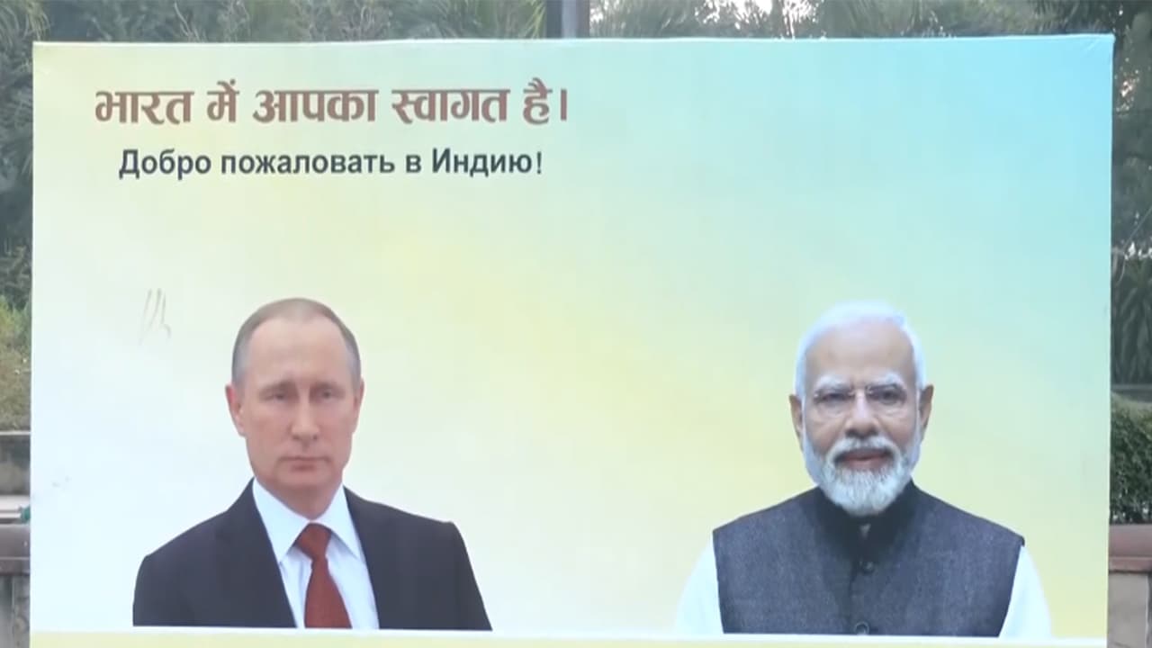 Flex boards welcoming President Putin put up across Delhi's Teen Murti Marg (Photo/ANI) Flex boards welcoming President Putin put up across Delhi's Teen Murti Marg (Photo/ANI)