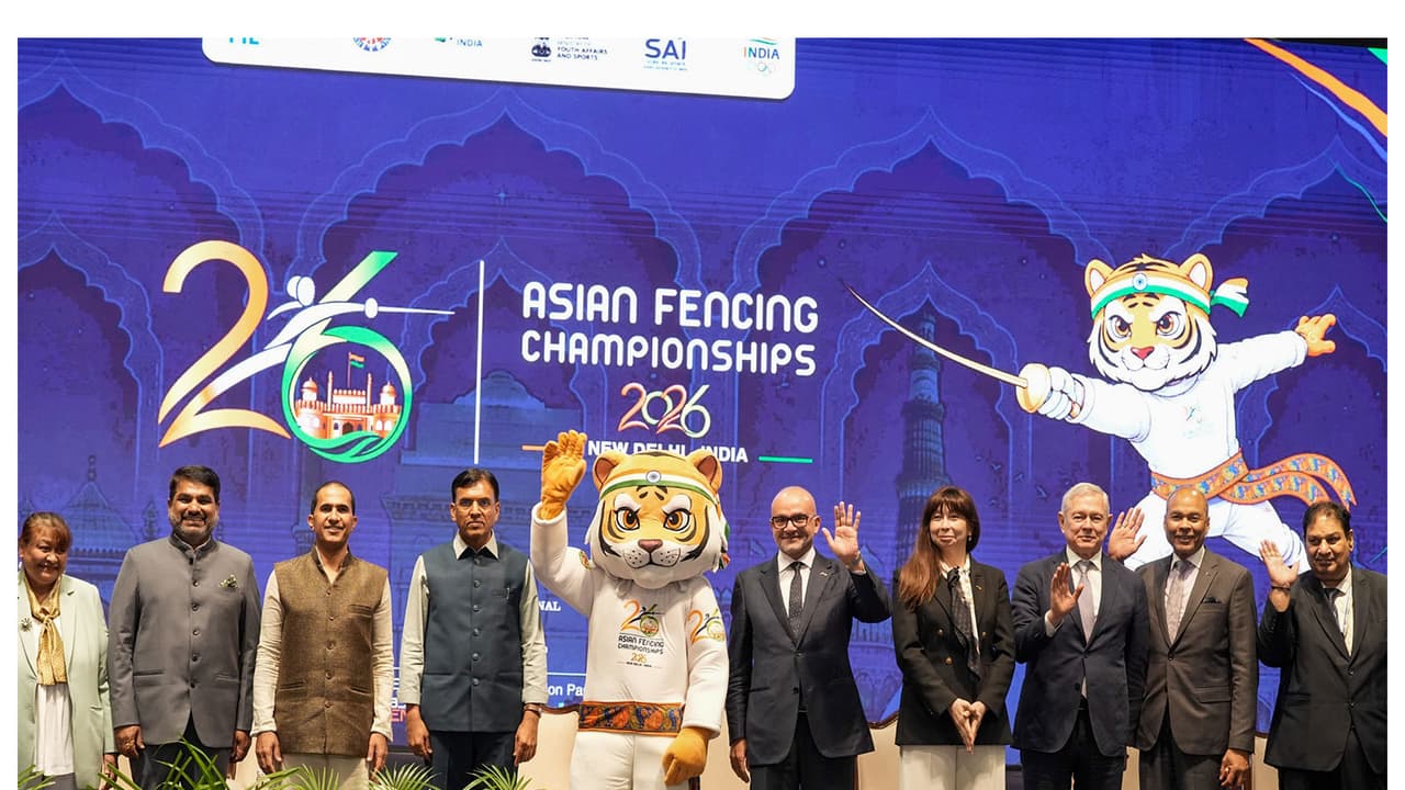 Sports Minister Mansukh Mandaviya with officials of the Asian Senior Fencing Championships 2026 in New Delhi. (Photo: FAI) Sports Minister Mansukh Mandaviya with officials of the Asian Senior Fencing Championships 2026 in New Delhi. (Photo: FAI)