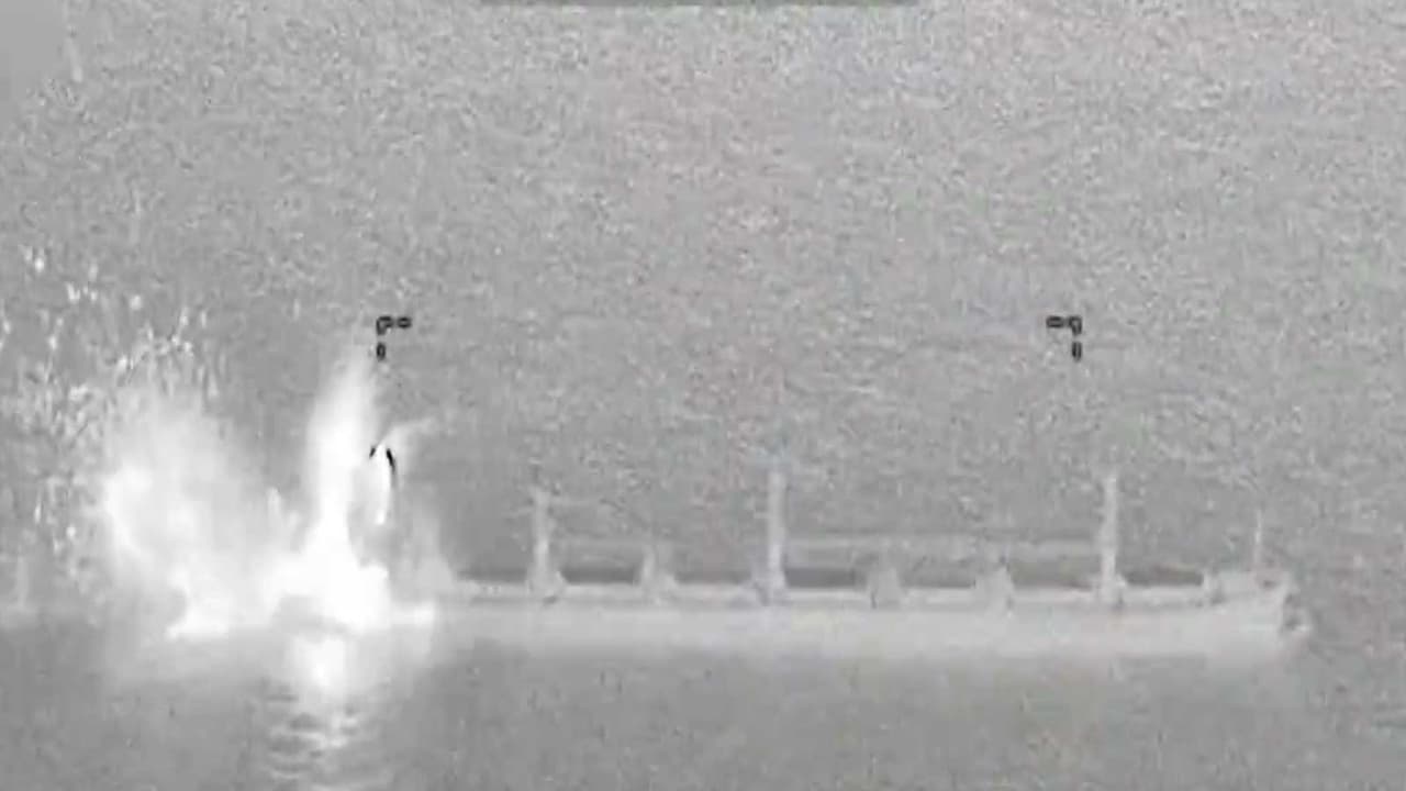 Smoke and fire rise from a commercial cargo vessel following a strike, which US Central Command says it had disabled in the Gulf of Oman after the ship's crew ignored warnings and attempted to run a naval blockade against Iran, at a location given as the Gulf of Oman. (Photo: X/@CENTCOM) Smoke and fire rise from a commercial cargo vessel following a strike, which US Central Command says it had disabled in the Gulf of Oman after the ship's crew ignored warnings and attempted to run a naval blockade against Iran, at a location given as the Gulf of Oman. (Photo: X/@CENTCOM)