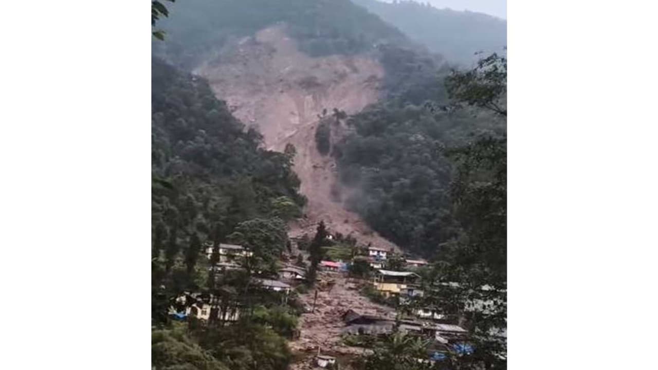 Major landslide damages houses in Sikkim's Rimbi village after heavy rainfall (Photo: District Administration) Major landslide damages houses in Sikkim's Rimbi village after heavy rainfall (Photo: District Administration)