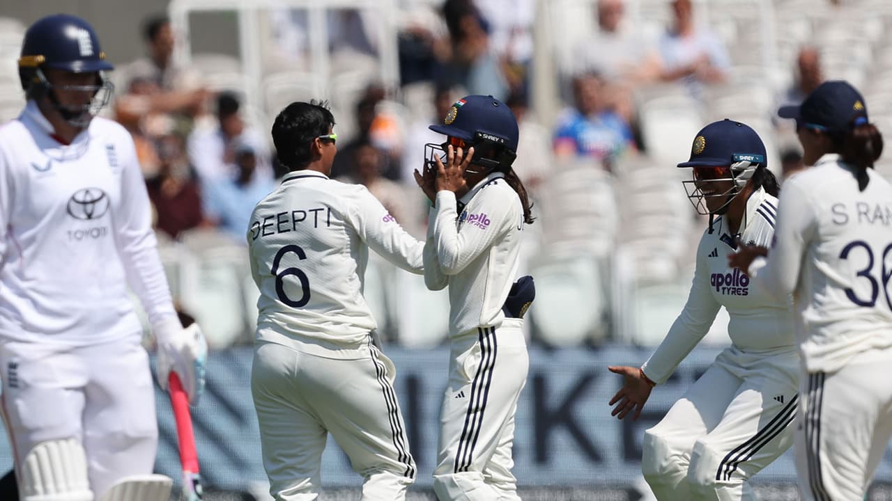 Indian Women celebrating the fall of a wicket at Lords. (Photo/@BCCIWomen) Indian Women celebrating the fall of a wicket at Lords. (Photo/@BCCIWomen)