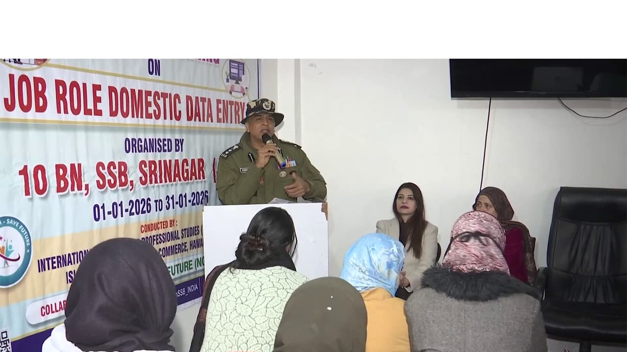 An SSB official addresses students during a skill development and computer training programme organised by the 10th Battalion of SSB in Srinagar, Jammu and Kashmir, as part of efforts to enhance digital skills and employability among local youth. (Photo/ANI) An SSB official addresses students during a skill development and computer training programme organised by the 10th Battalion of SSB in Srinagar, Jammu and Kashmir, as part of efforts to enhance digital skills and employability among local youth. (Photo/ANI)