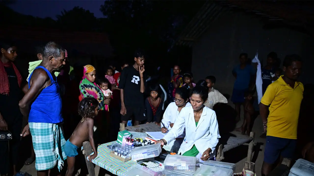 Night health camps reach Sukma villages under Bastar drive (Photo/ANI) Night health camps reach Sukma villages under Bastar drive (Photo/ANI)
