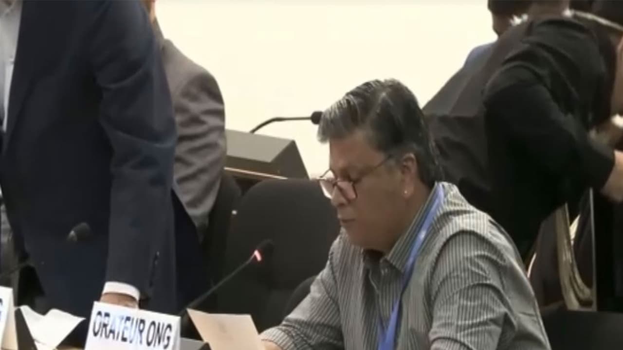 Sambhali Trust President Virendra Singh Chouhan addresses the UN Human Rights Council in Geneva. (Photo/UNTV) Sambhali Trust President Virendra Singh Chouhan addresses the UN Human Rights Council in Geneva. (Photo/UNTV)