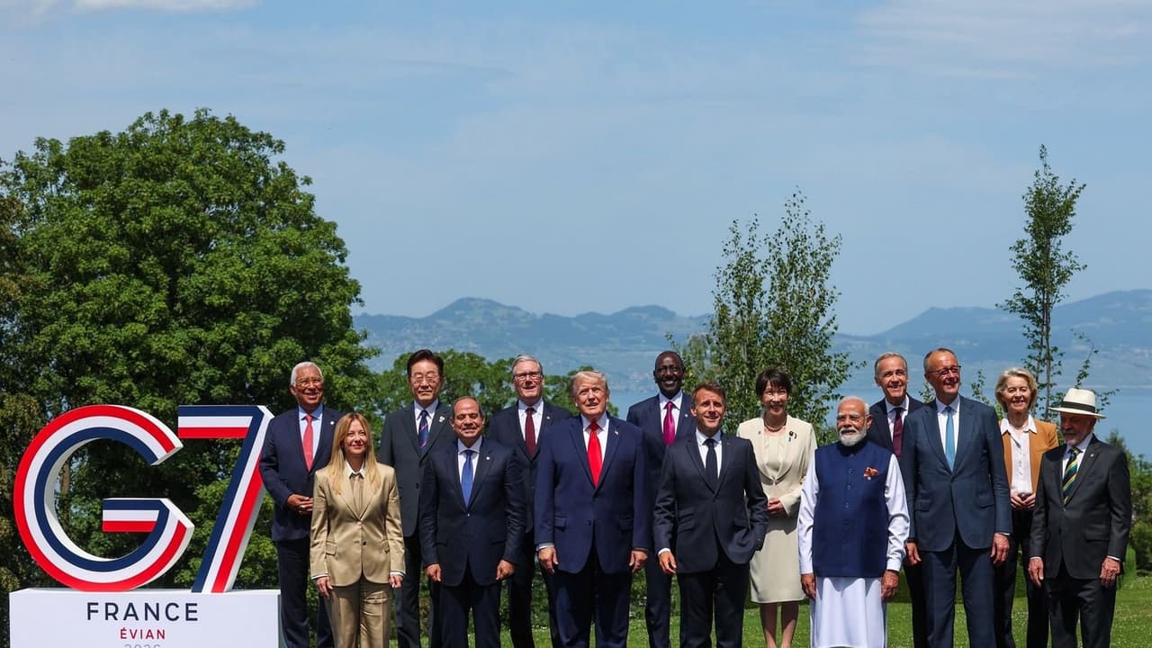 Prime Minister Narendra Modi joins global leaders for the traditional family photograph at the 52nd G7 Summit in Évian les Bains, France. (Photo: X/@narendramodi) Prime Minister Narendra Modi joins global leaders for the traditional family photograph at the 52nd G7 Summit in Évian les Bains, France. (Photo: X/@narendramodi)