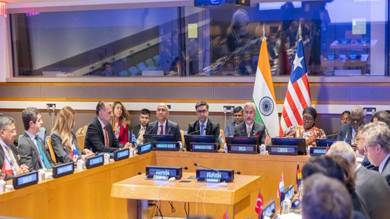 External Affairs Minister S Jaishankar and Liberian Foreign Minister Sara Beysolow Nyanti attend the launch of the Group of Friends on Safety and Security of Shipping and Seafarers at the United Nations in New York. (Photo: X/@DrSJaishankar) External Affairs Minister S Jaishankar and Liberian Foreign Minister Sara Beysolow Nyanti attend the launch of the Group of Friends on Safety and Security of Shipping and Seafarers at the United Nations in New York. (Photo: X/@DrSJaishankar)
