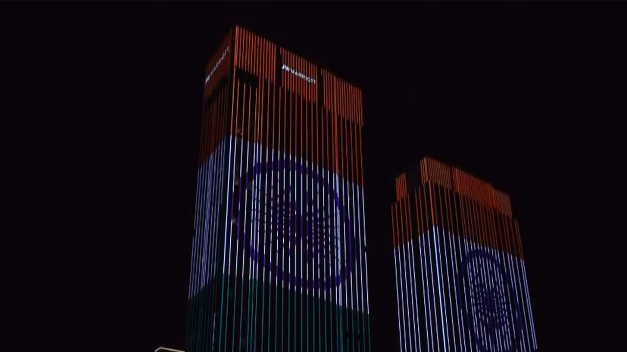 Hotel buildings illuminate in tricolour as PM Modi visits Uzbekistan (Photo/ANI) Hotel buildings illuminate in tricolour as PM Modi visits Uzbekistan (Photo/ANI)