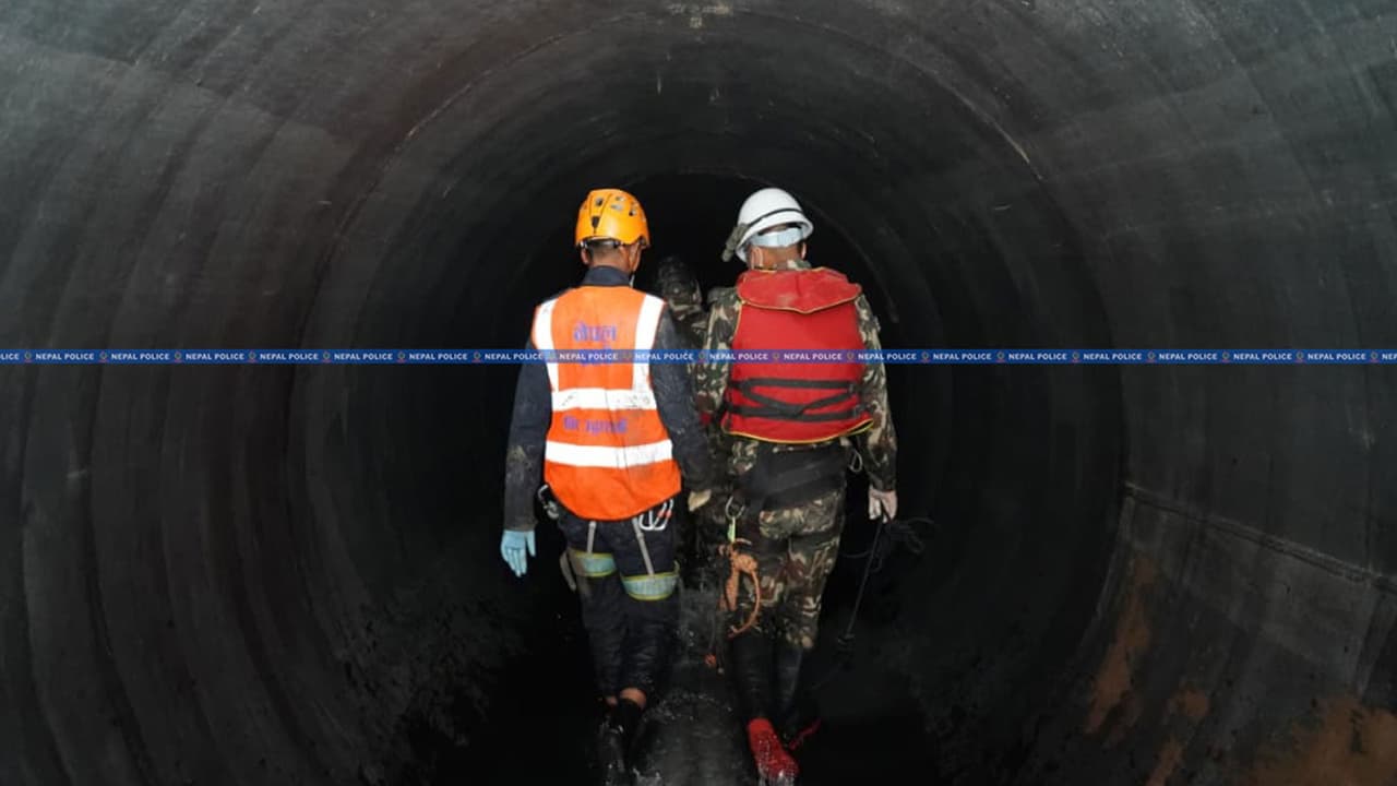 Search and rescue operations are ongoing inside the tunnel of the Langtang Hydropower Project 2 (Photo/X/@NepalPoliceHQ) Search and rescue operations are ongoing inside the tunnel of the Langtang Hydropower Project 2 (Photo/X/@NepalPoliceHQ)