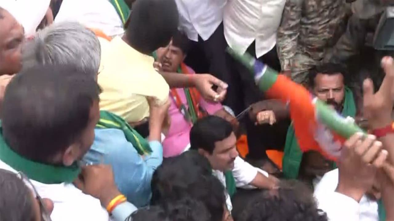 Karnataka BJP chief BY Vijayendra detained during protest against state government over Cauvery water dispute (Photo/ANI) Karnataka BJP chief BY Vijayendra detained during protest against state government over Cauvery water dispute (Photo/ANI)