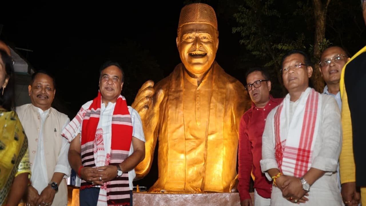 Assam CM Sarma unveils statue of Bhupen Hazarika (Photo/ANI)