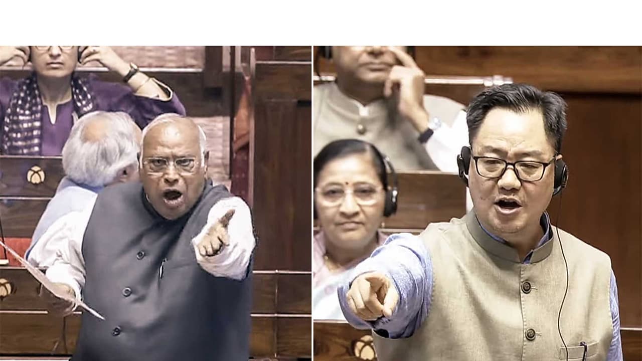 LoP in Rajya Sabha, Mallikarjun Kharge and Union Minister Kiren Rijiju (File photo/ANI) LoP in Rajya Sabha, Mallikarjun Kharge and Union Minister Kiren Rijiju (File photo/ANI)