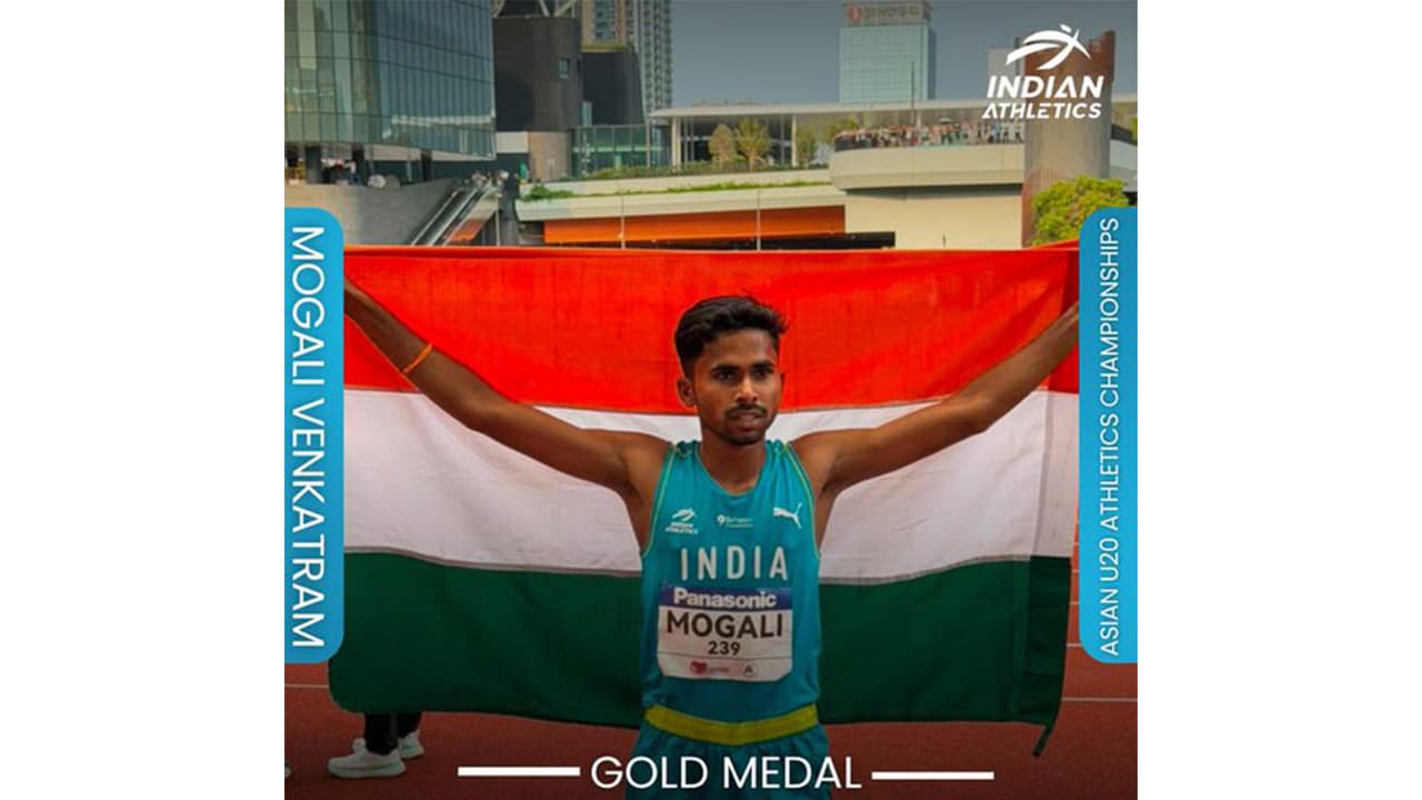 Mogali Venkatram wins gold in men’s 800m event. (Photo: X/@afiindia) Mogali Venkatram wins gold in men’s 800m event. (Photo: X/@afiindia)
