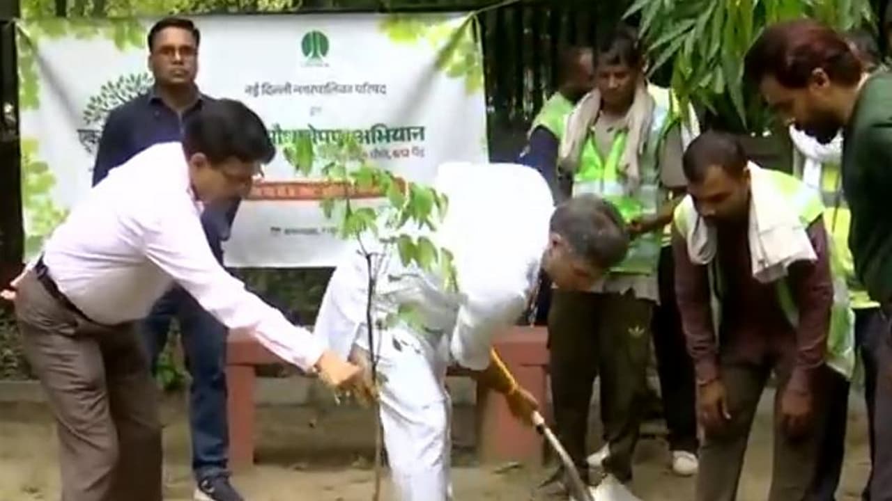 Visuals of Delhi Minister Parvesh Sahib Singh participating in a tree plantation drive at Children's Park near India Gate. (Photo: ANI) Visuals of Delhi Minister Parvesh Sahib Singh participating in a tree plantation drive at Children's Park near India Gate. (Photo: ANI)