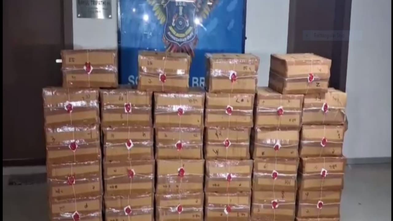 5,050 bottles of Codeine Phosphate based cough syrup seized in Gujarat (Photo\ANI) 5,050 bottles of Codeine Phosphate based cough syrup seized in Gujarat (Photo\ANI)