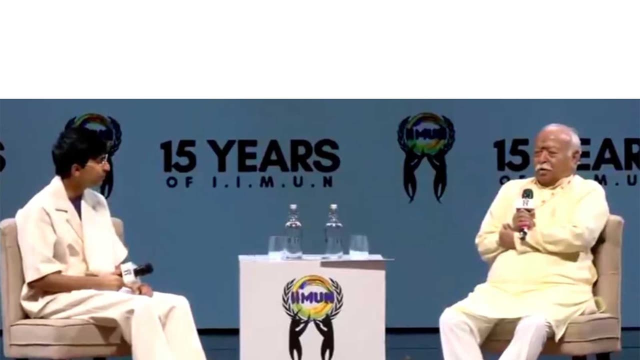 RSS chief Mohan Bhagwat during the interaction (photo: ANI) RSS chief Mohan Bhagwat during the interaction (photo: ANI)