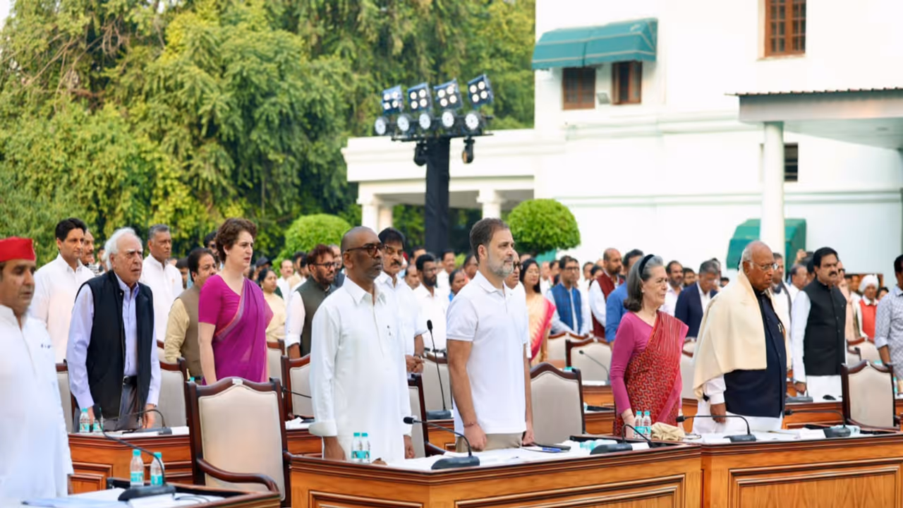 INDIA bloc passes symbolic motion seeking CEC's impeachment in mock Parliament (Photo: X/INC) INDIA bloc passes symbolic motion seeking CEC's impeachment in mock Parliament (Photo: X/INC)