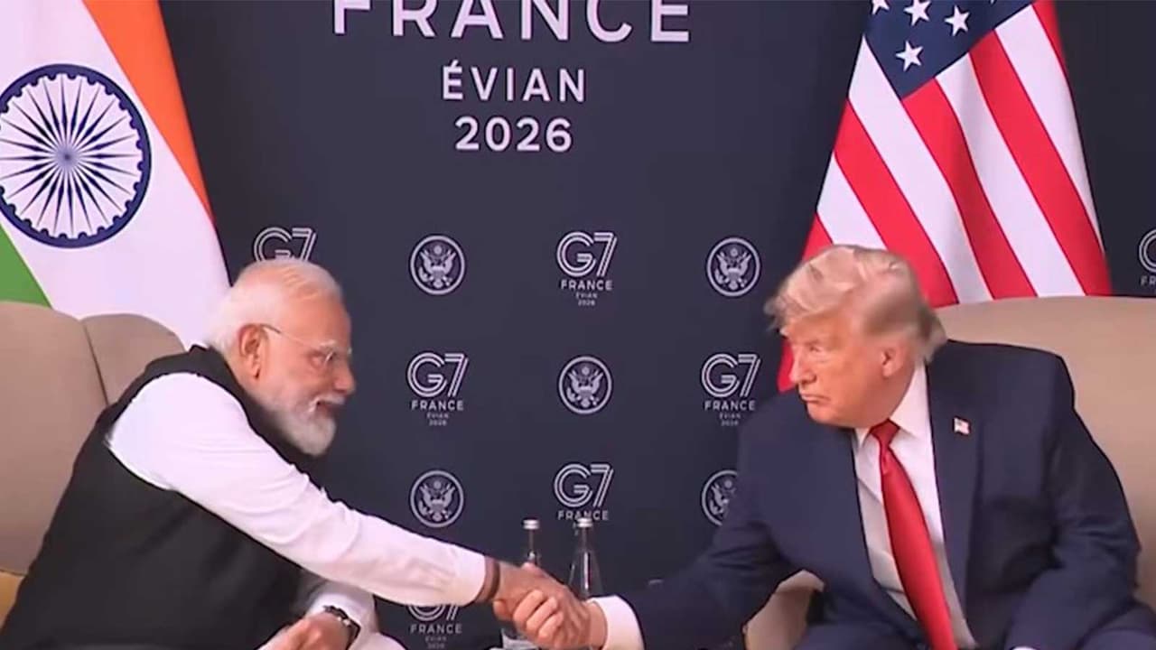 Prime Minister Narendra Modi and US President Donald Trump during bilateral talks on the sidelines of the G7 Summit in Evian, France (Photo/X/@USAndIndia) Prime Minister Narendra Modi and US President Donald Trump during bilateral talks on the sidelines of the G7 Summit in Evian, France (Photo/X/@USAndIndia)