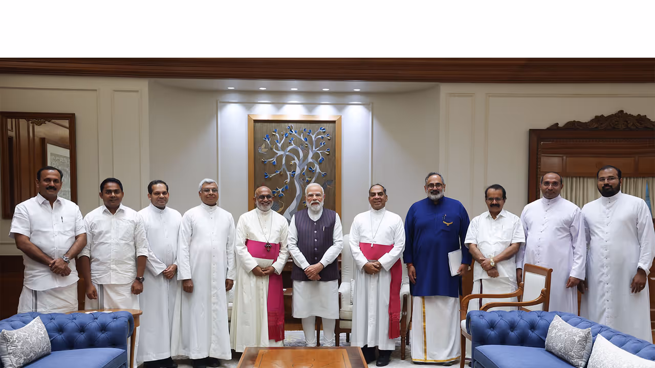 PM Modi meets head of Syro Malabar church Major Archbishop Mar Raphael Thattil (Photo/@narendramodi on X)
