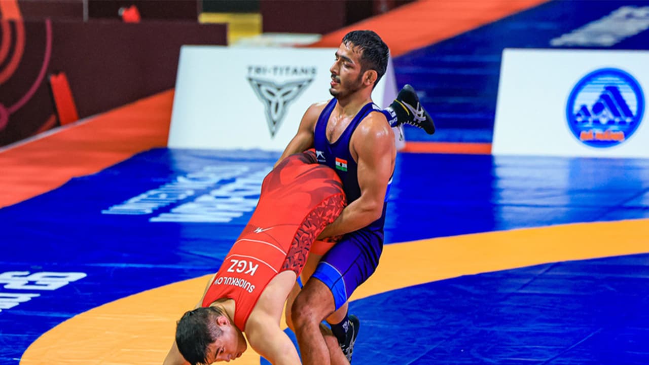 U23 Wrestling Asian Championships 60KG GR Suraj (IND) defeated Nuristan Suiorkulo. (Photo/BFI) U23 Wrestling Asian Championships 60KG GR Suraj (IND) defeated Nuristan Suiorkulo. (Photo/BFI)
