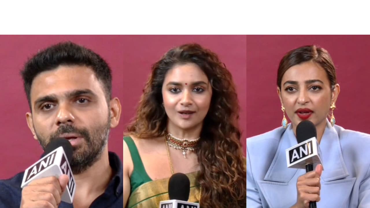 Dharmaraj Shetty , Keerthy Suresh, Radhika Apte (Photo/ANI) Dharmaraj Shetty , Keerthy Suresh, Radhika Apte (Photo/ANI)