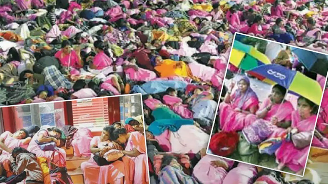 25,000 Asha workers sleep under the sky in rain, reject government offer of Rs 5000 25,000 Asha workers sleep under the sky in rain, reject government offer of Rs 5000