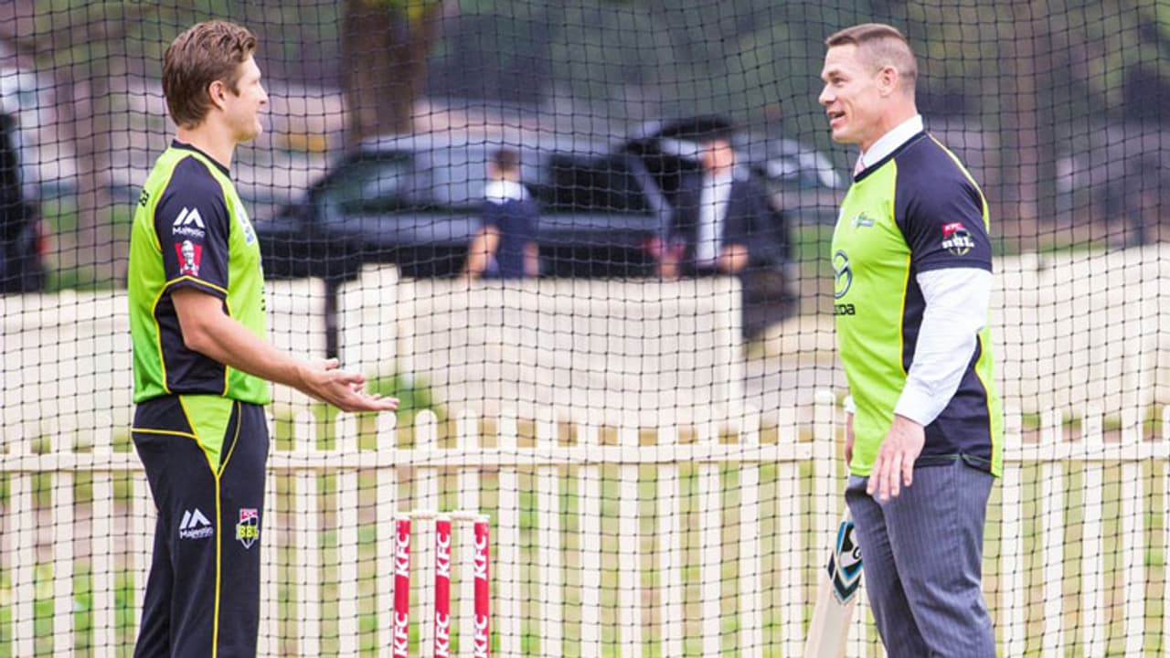 ಜಾನ್ ಸೀನಾಗೆ ಕ್ರಿಕೆಟ್ ಪಾಠ ಹೇಳಿಕೊಟ್ಟ ವ್ಯಾಟ್ಸನ್..! ಜಾನ್ ಸೀನಾಗೆ ಕ್ರಿಕೆಟ್ ಪಾಠ ಹೇಳಿಕೊಟ್ಟ ವ್ಯಾಟ್ಸನ್..!