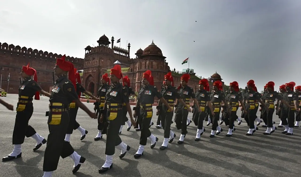 <p>The full dress rehearsal parade for 72nd Republic Day on January 26 is underway on Saturday from Vijay Chowk to National Stadium.</p>