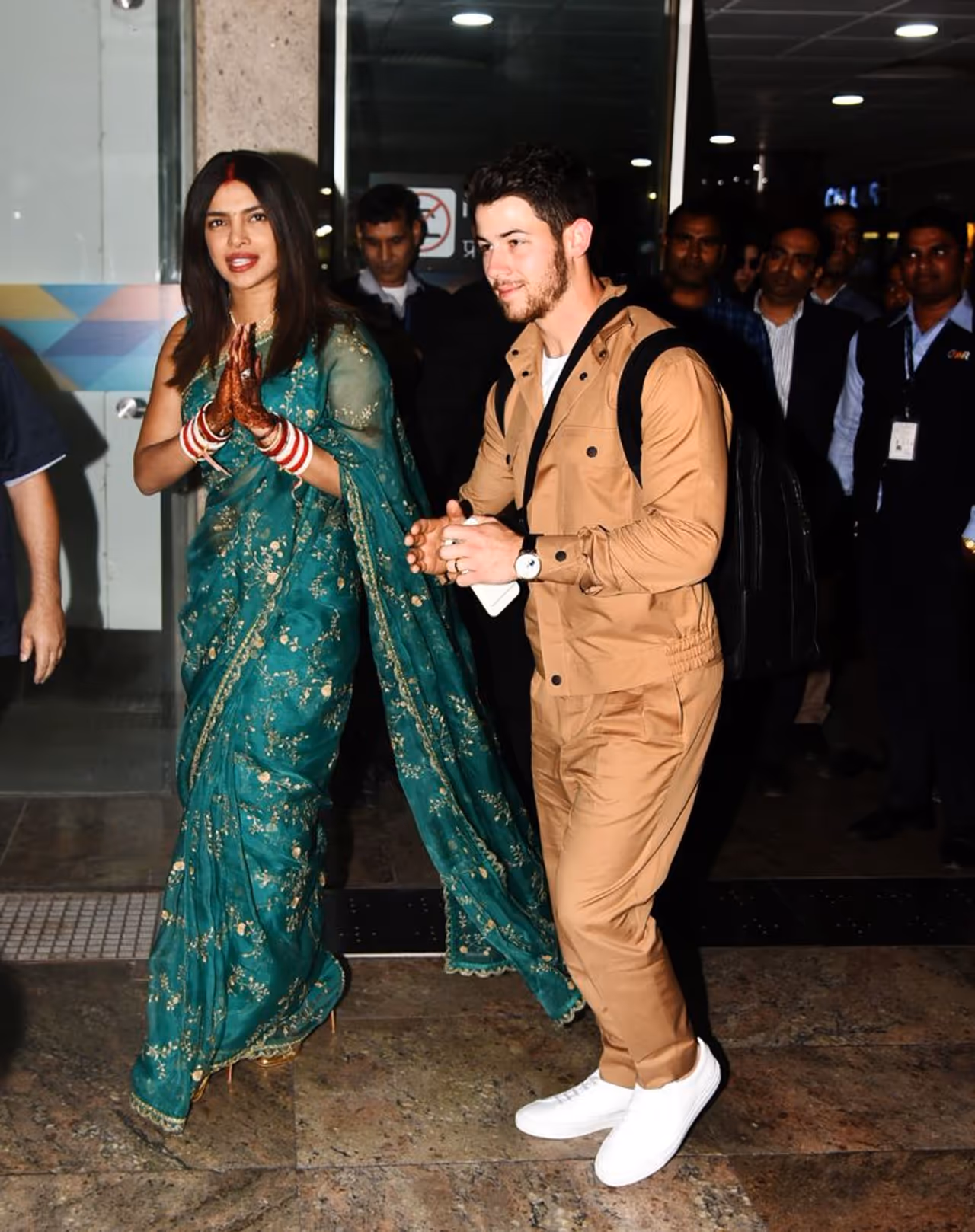 The couple Nick Jonas and Priyanka Chopra arrived in Delhi airport after their wedding in Jodhpur.