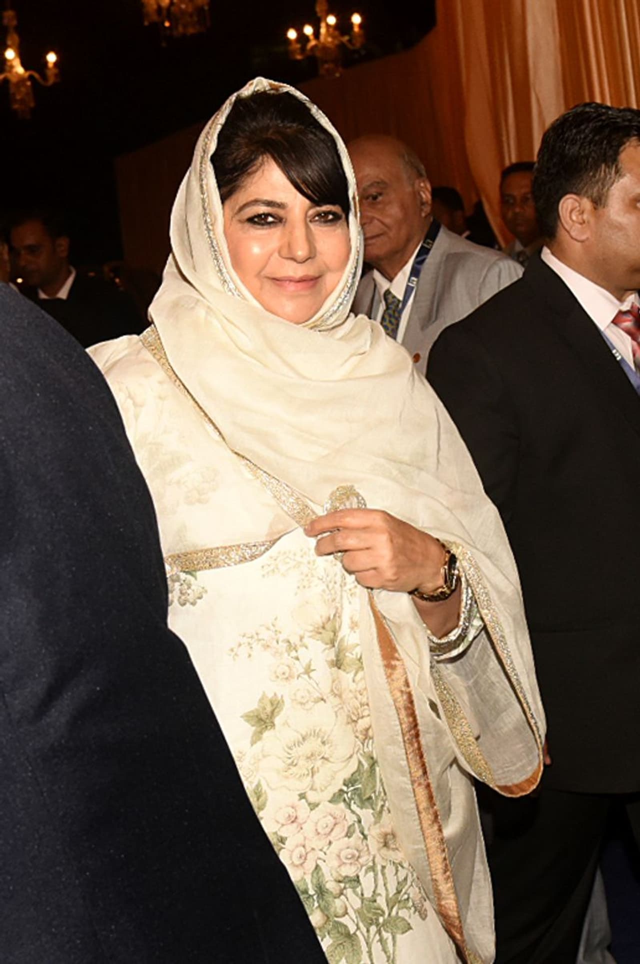 Mehbooba Mufti, former chief minister of Jammu & Kashmir, was all smiles for the Ambani Piramal reception.