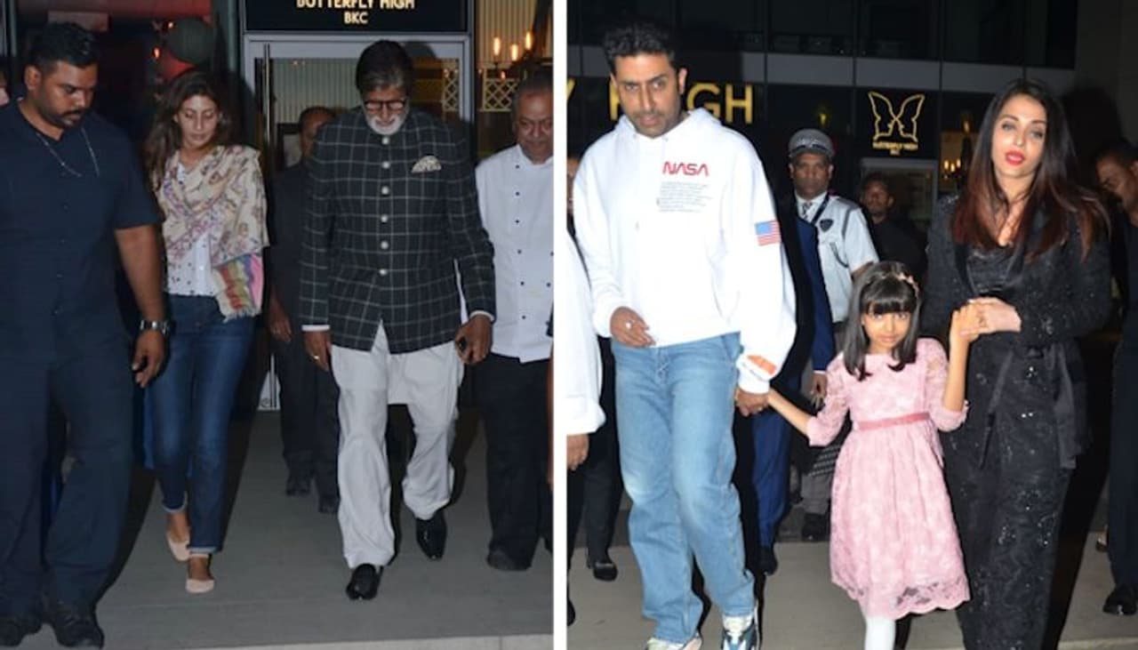 Abhishek Bachchan is celebrating his birthday with family and accompanying him are wife Aishwarya Rai Bachchan, Amitabh Bachchan, Shweta Bachchan and others.
