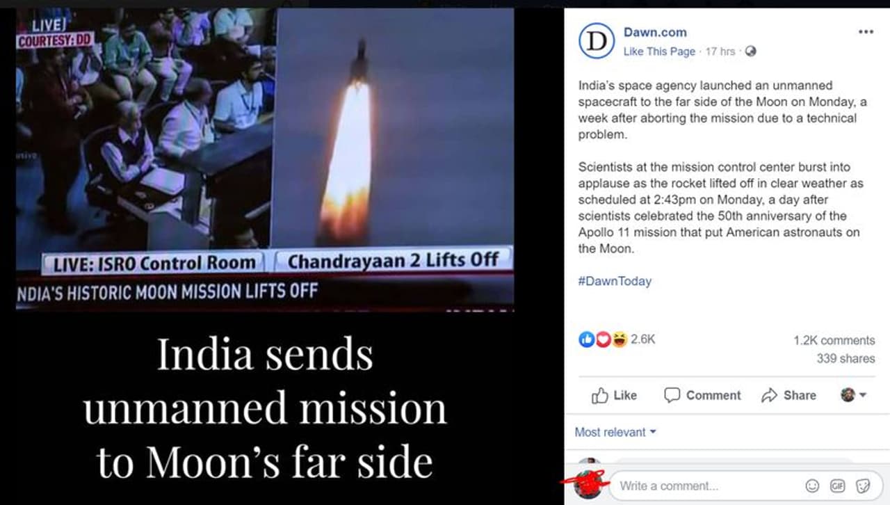 ചന്ദ്രന്റെ വിദൂരഭാഗത്തേക്ക് ഇന്ത്യ പുതിയ ദൗത്യം വിക്ഷേപിച്ചു എന്ന രീതിയിലാണ് പാകിസ്ഥാന് പത്രം വാര്ത്ത നല്കിയത്. എന്നാല് പോസ്റ്റിന് അടിയില് പ്രതികരിച്ച പാകിസ്ഥാന് സ്വദേശികള് ഇന്ത്യയെ അഭിനന്ദിക്കുന്ന കമന്റുകളാണ് പോസ്റ്റ് ചെയ്തത്. ചന്ദ്രന്റെ വിദൂരഭാഗത്തേക്ക് ഇന്ത്യ പുതിയ ദൗത്യം വിക്ഷേപിച്ചു എന്ന രീതിയിലാണ് പാകിസ്ഥാന് പത്രം വാര്ത്ത നല്കിയത്. എന്നാല് പോസ്റ്റിന് അടിയില് പ്രതികരിച്ച പാകിസ്ഥാന് സ്വദേശികള് ഇന്ത്യയെ അഭിനന്ദിക്കുന്ന കമന്റുകളാണ് പോസ്റ്റ് ചെയ്തത്.