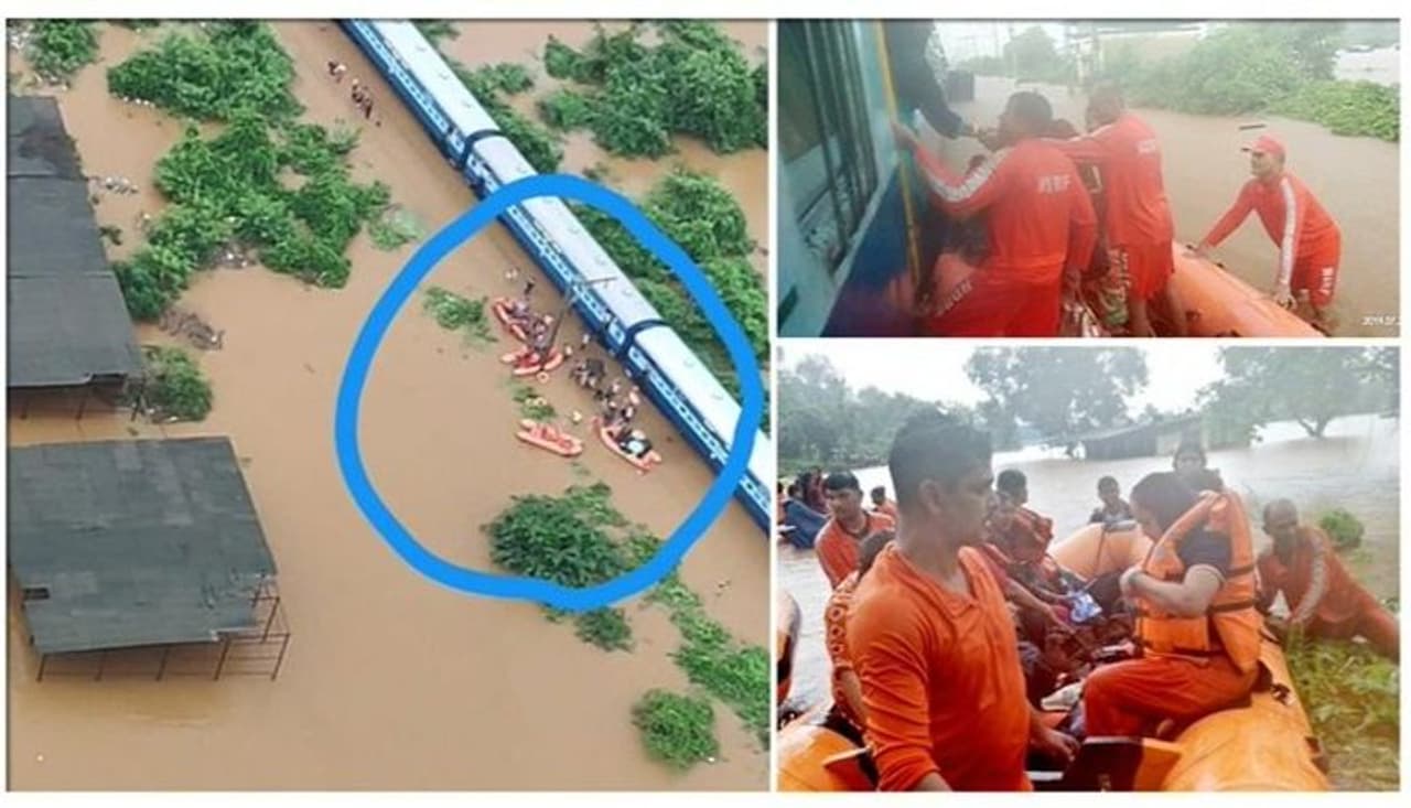 వరదనీటిలో చిక్కుకున్న మహాలక్ష్మీ ఎక్స్ప్రెస్ ఏరియల్ వ్యూ వరదనీటిలో చిక్కుకున్న మహాలక్ష్మీ ఎక్స్ప్రెస్ ఏరియల్ వ్యూ