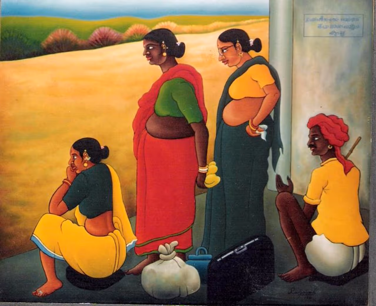 తెలంగాణ జనజీవితాన్ని చిత్రకళలో శాశ్వతం చేసిన ప్రముఖ చిత్రకారుల్లో కాపు రాజయ్య గారు ముఖ్యులని మనందరికీ తెలుసు. వారు బోనాలు, బతుకమ్మ చిత్రాలు వేశారని తెలుసుగానీ ఎర్రబస్సు కోసం వేచి చూస్తున్నప్రయాణీకుల బొమ్మను కూడా చిత్రించారని తెలుసుకోవడం నేటి సందర్భానికి తగిన విషయం. తెలంగాణ జనజీవితాన్ని చిత్రకళలో శాశ్వతం చేసిన ప్రముఖ చిత్రకారుల్లో కాపు రాజయ్య గారు ముఖ్యులని మనందరికీ తెలుసు. వారు బోనాలు, బతుకమ్మ చిత్రాలు వేశారని తెలుసుగానీ ఎర్రబస్సు కోసం వేచి చూస్తున్నప్రయాణీకుల బొమ్మను కూడా చిత్రించారని తెలుసుకోవడం నేటి సందర్భానికి తగిన విషయం.