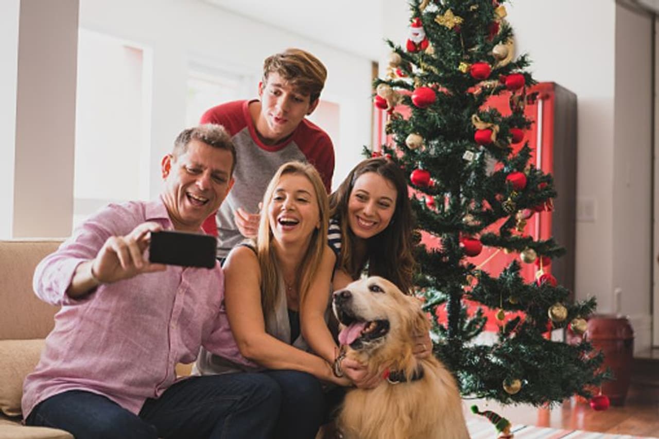 Family celebrating Christmas at home