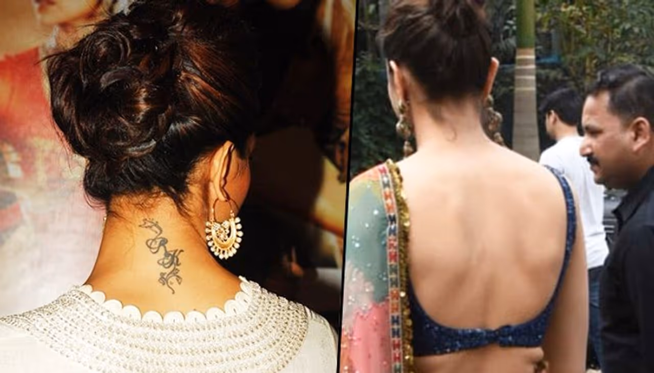 Deepika Padukone was recently spotted wearing a beautiful saree with a sexy blue blouse. She was promoting her upcoming movie Chhapaak. In one of the pictures, the 'RK' tattoo at the back of her neck seems to be missing. Take a look.